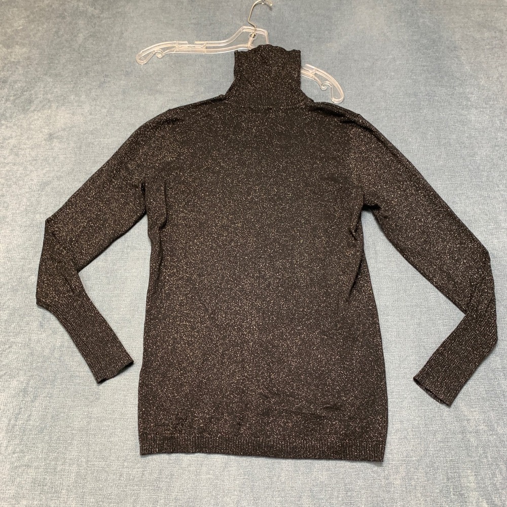Worthington Sweater Womens M Black Metallic Shimmer Turtleneck Knit Long Sleeve